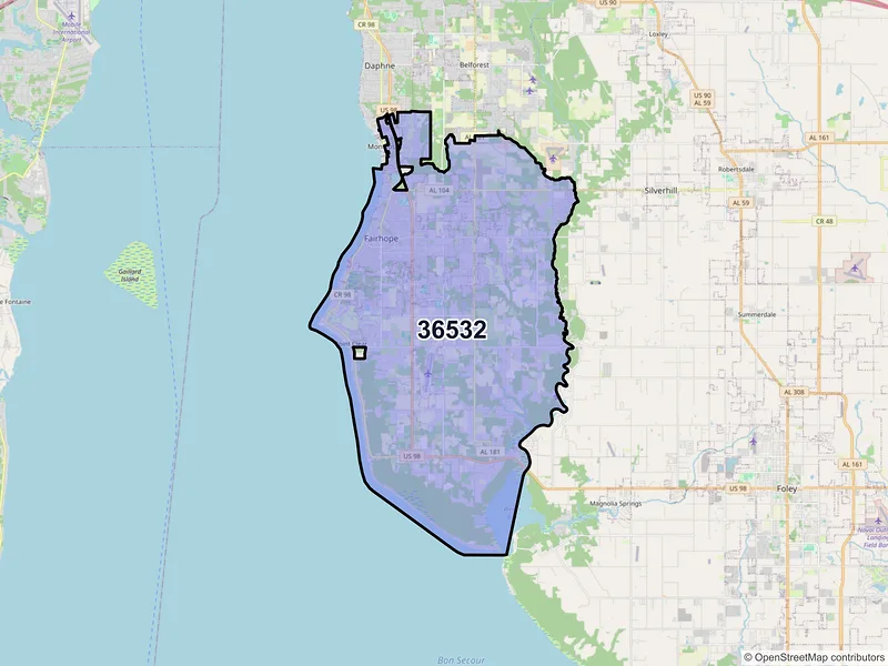 Map of ZIP Code 36532 — Fairhope, AL