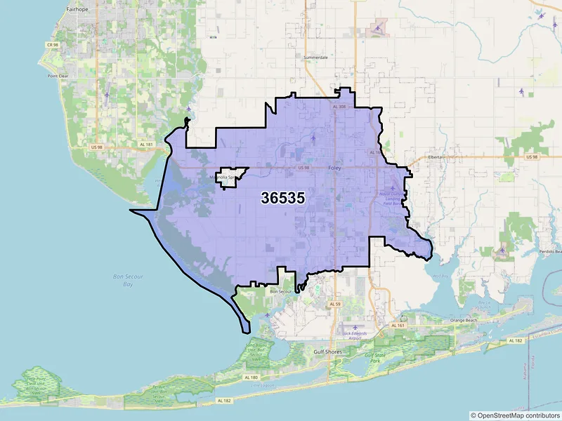 Map of ZIP Code 36535 — Foley, AL