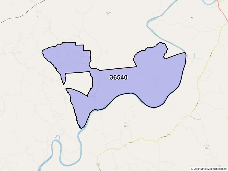 Map of ZIP Code 36540 — Gainestown, AL