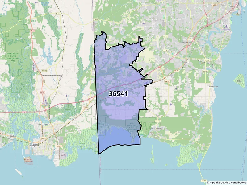Map of ZIP Code 36541 — Grand Bay, AL