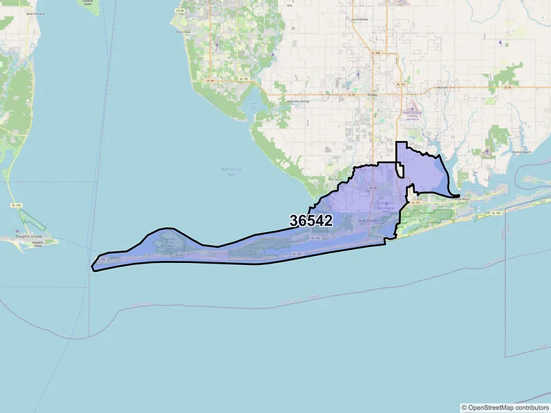 Map of ZIP Code 36542 — Gulf Shores, AL