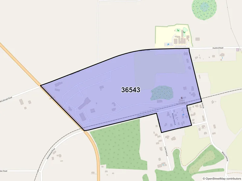 Map of Huxford, Alabama and ZIP codes