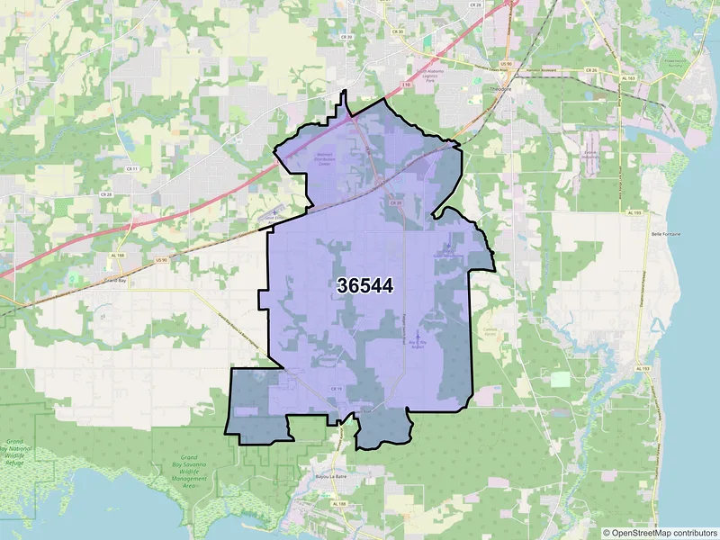 Map of ZIP Code 36544 — Irvington, AL