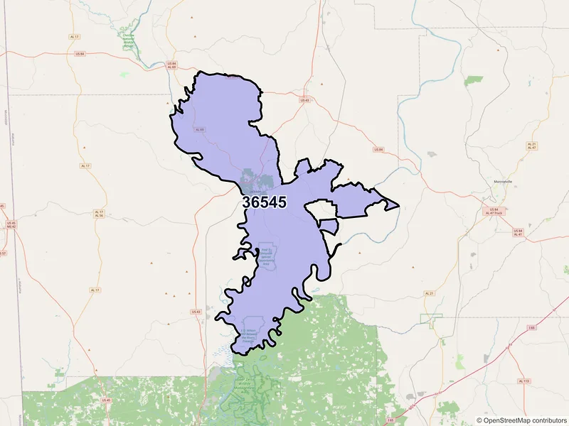 Map of ZIP Code 36545 — Jackson, AL