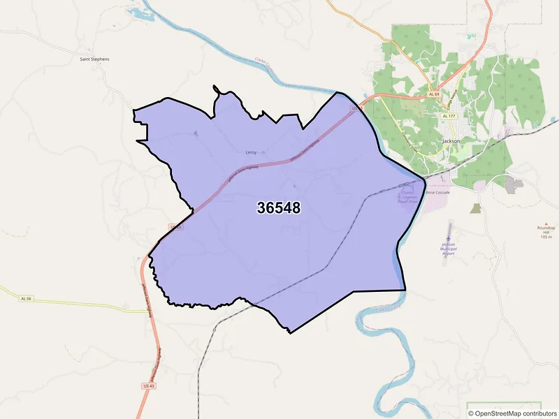 Map of Leroy, Alabama and ZIP codes