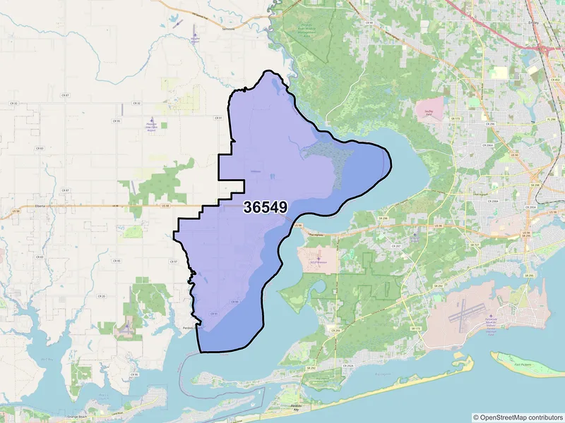 Map of ZIP Code 36549 — Lillian, AL