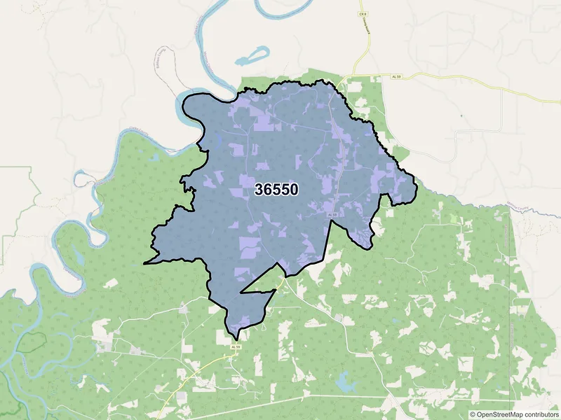 Map of ZIP Code 36550 — Little River, AL