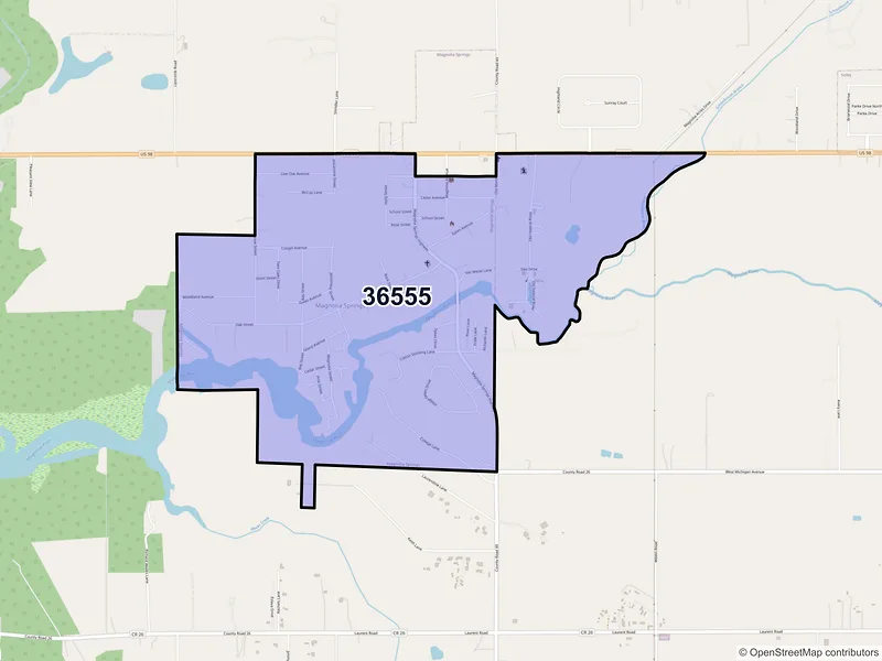 Map of ZIP Code 36555 — Magnolia Springs, AL