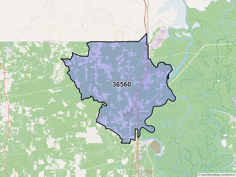 Map of ZIP Code 36560 — Mount Vernon, AL