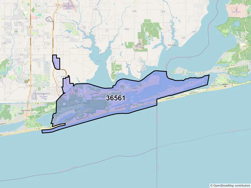 Map of ZIP Code 36561 — Orange Beach, AL