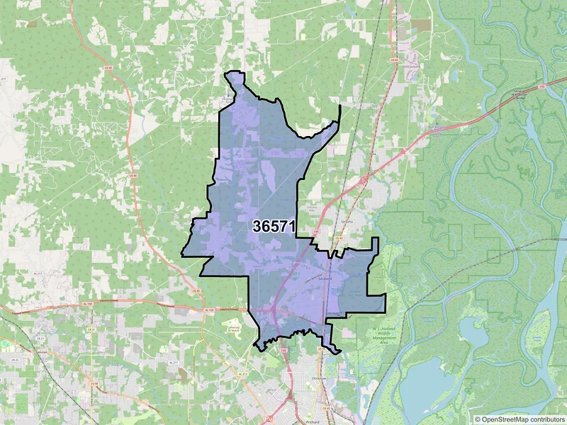 Map of Saraland, Alabama and ZIP codes