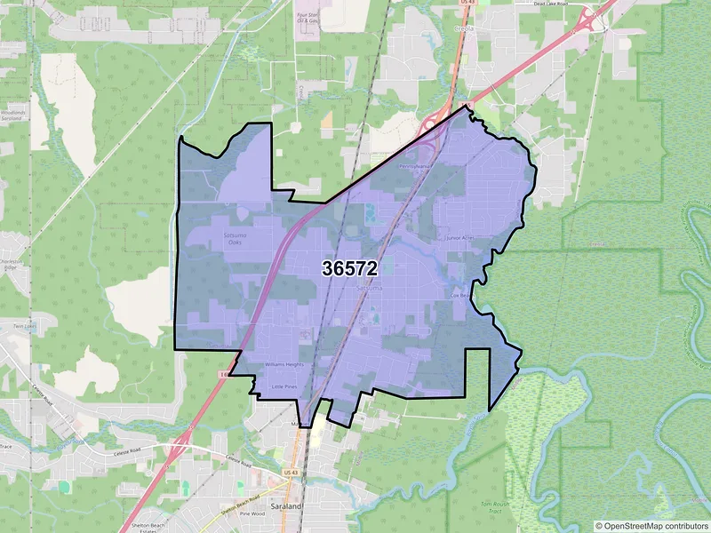 Map of ZIP Code 36572 — Satsuma, AL