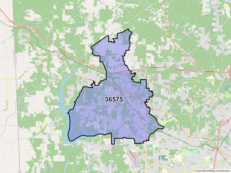 Map of ZIP Code 36575 — Semmes, AL