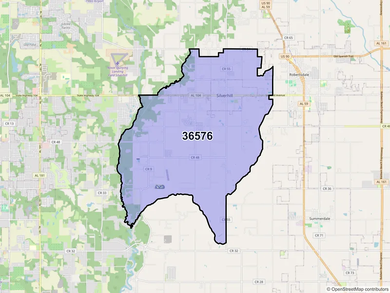 Map of ZIP Code 36576 — Silverhill, AL
