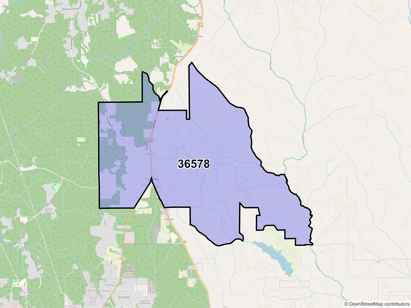 Map of ZIP Code 36578 — Stapleton, AL