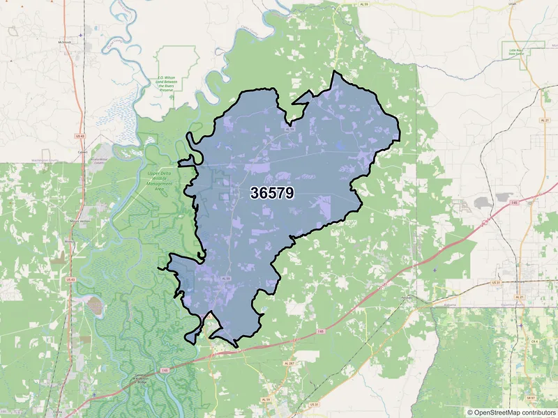 Map of ZIP Code 36579 — Stockton, AL