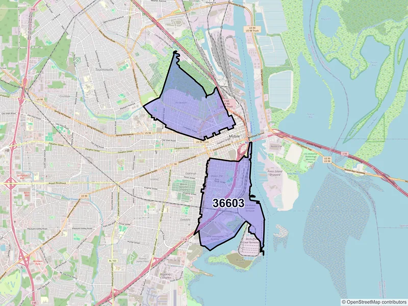 Map of ZIP Code 36603 — Mobile, AL