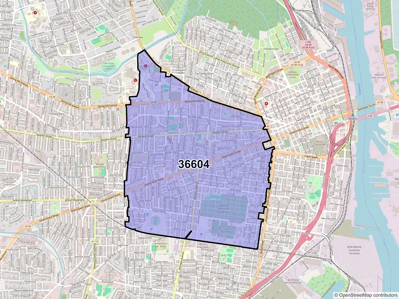 Map of ZIP Code 36604 — Mobile, AL