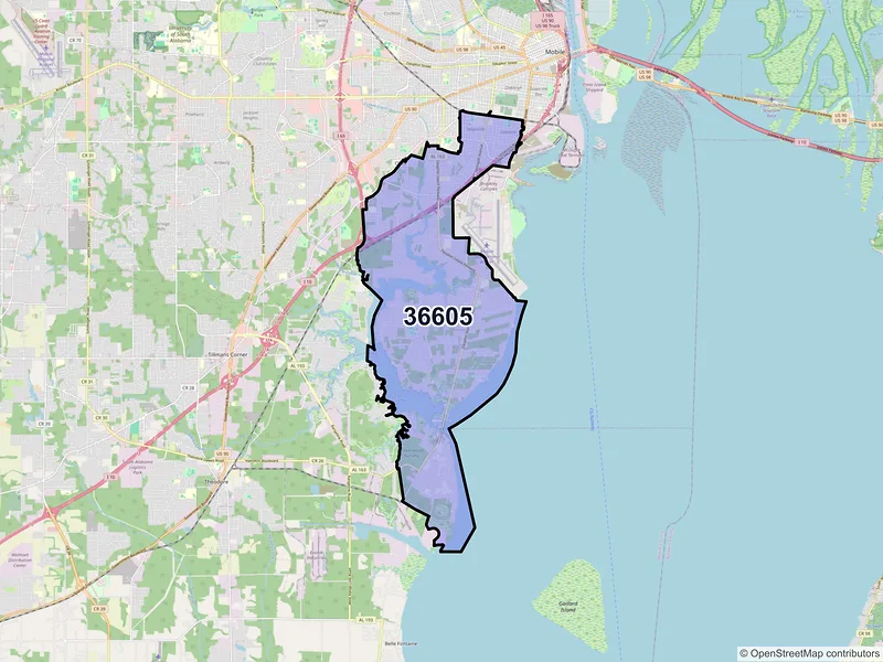 Map of ZIP Code 36605 — Mobile, AL