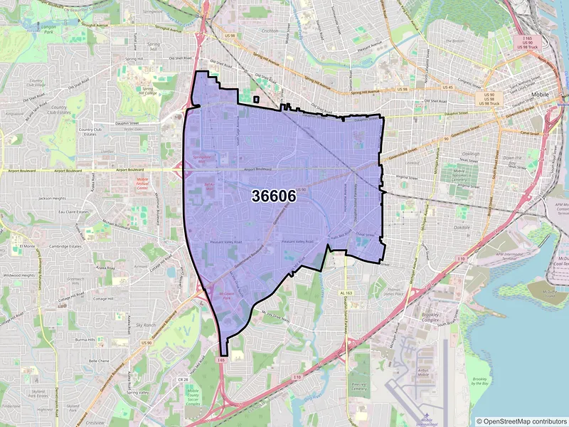 Map of ZIP Code 36606 — Mobile, AL