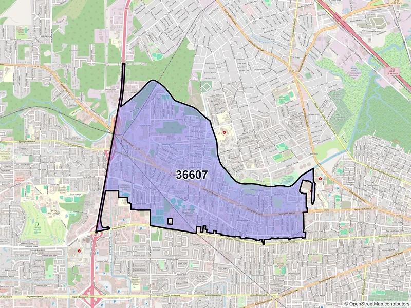 Map of ZIP Code 36607 — Mobile, AL