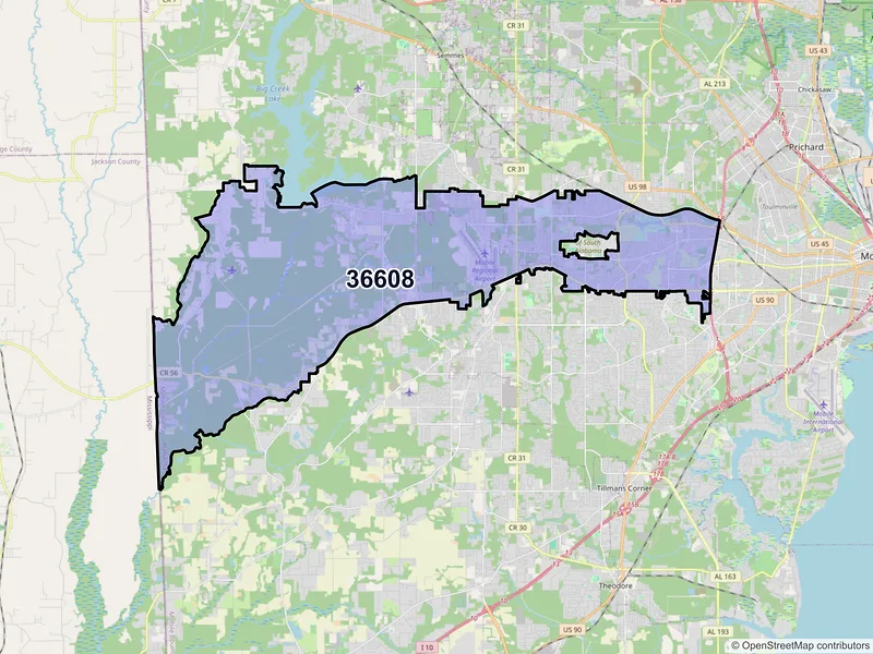 Map of ZIP Code 36608 — Mobile, AL
