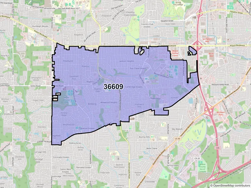 Map of ZIP Code 36609 — Mobile, AL