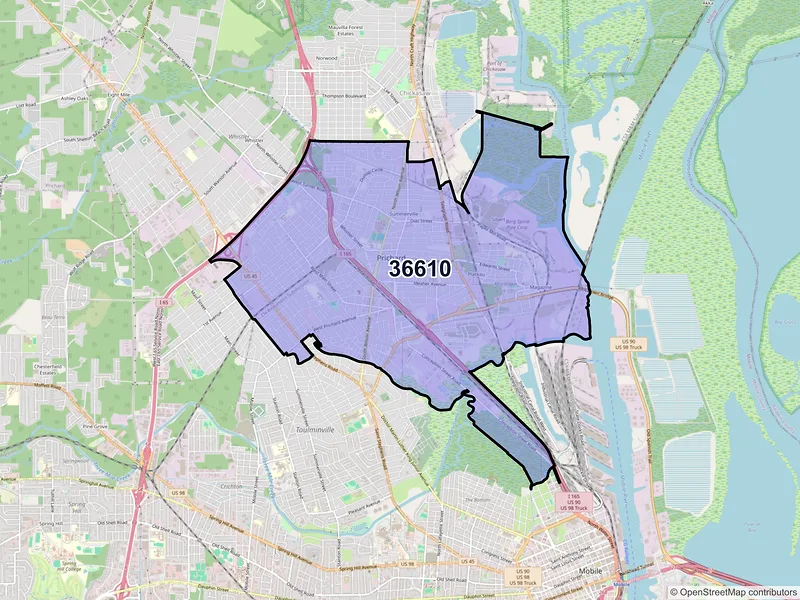 Map of ZIP Code 36610 — Mobile, AL