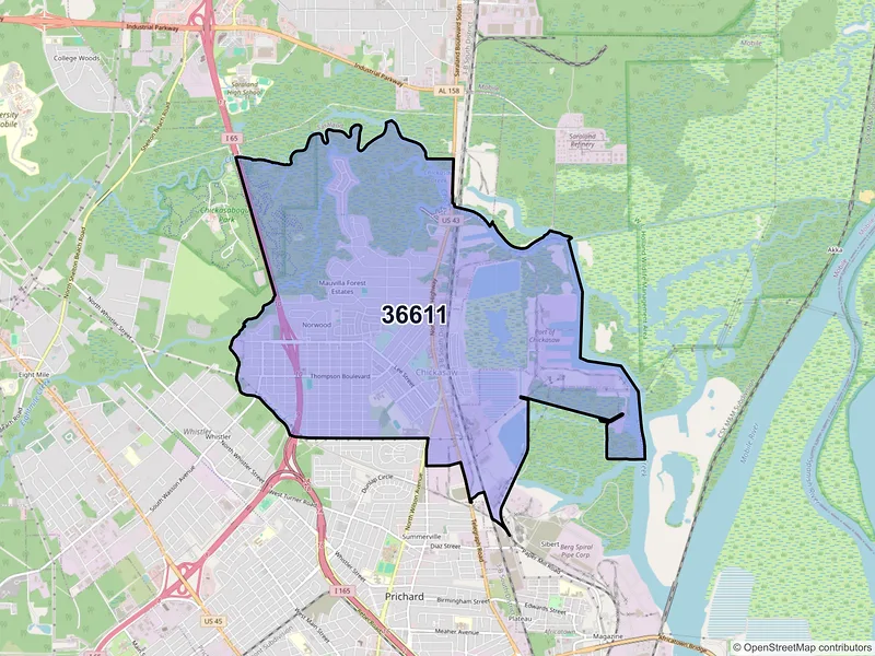 Map of ZIP Code 36611 — Mobile, AL