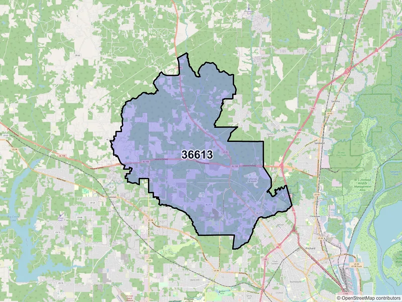 Map of ZIP Code 36613 — Eight Mile, AL