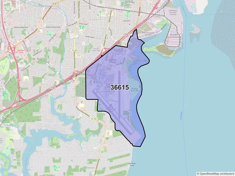 Map of ZIP Code 36615 — Mobile, AL