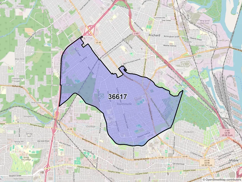 Map of ZIP Code 36617 — Mobile, AL