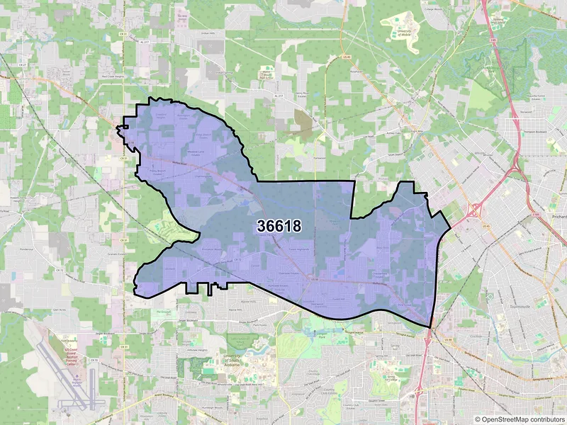 Map of ZIP Code 36618 — Mobile, AL
