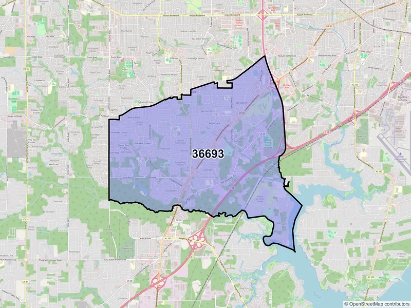 Map of ZIP Code 36693 — Mobile, AL