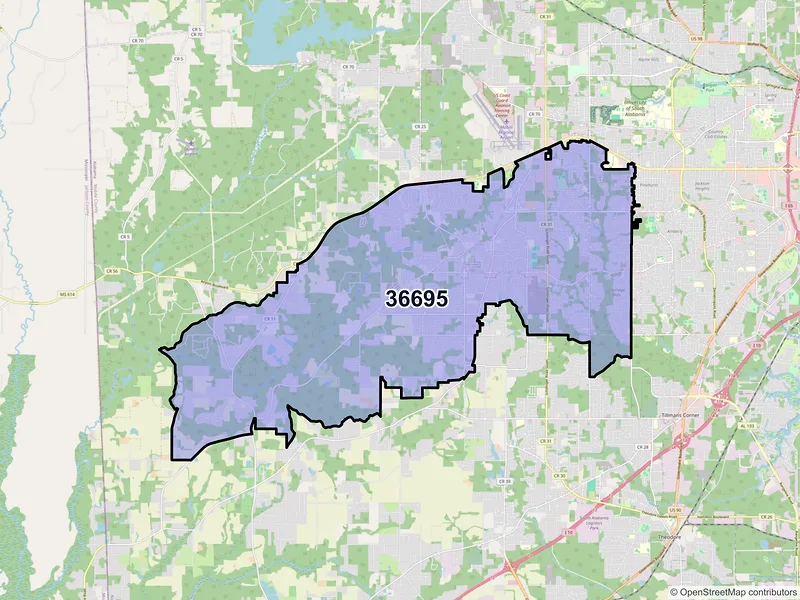 Map of ZIP Code 36695 — Mobile, AL