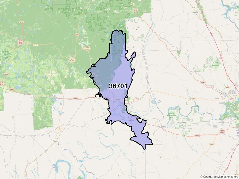 Map of ZIP Code 36701 — Selma, AL