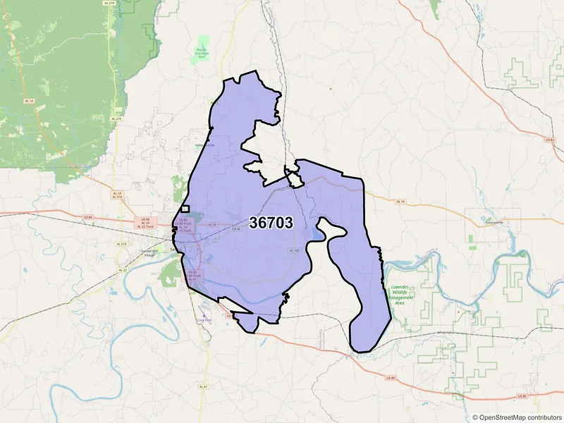 Map of ZIP Code 36703 — Selma, AL