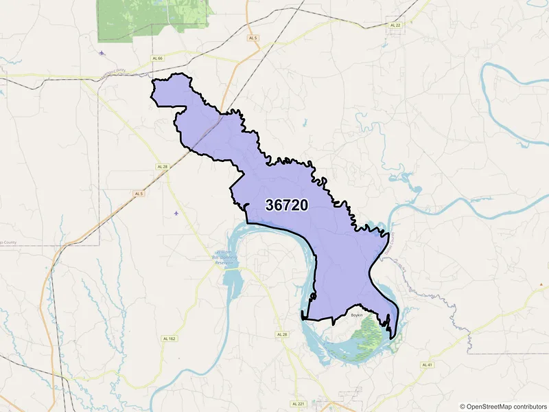 Map of ZIP Code 36720 — Alberta, AL