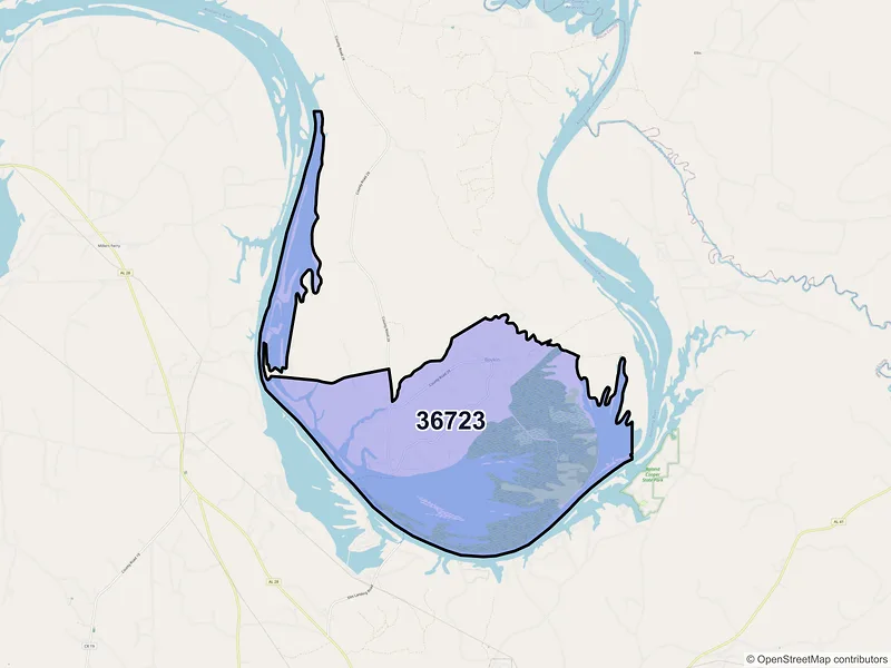 Map of Boykin, Alabama and ZIP codes