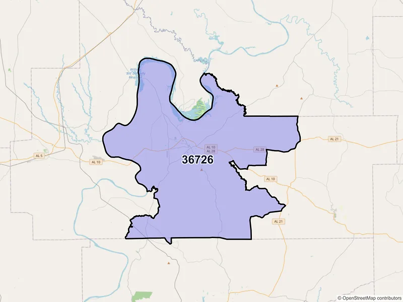 Map of ZIP Code 36726 — Camden, AL