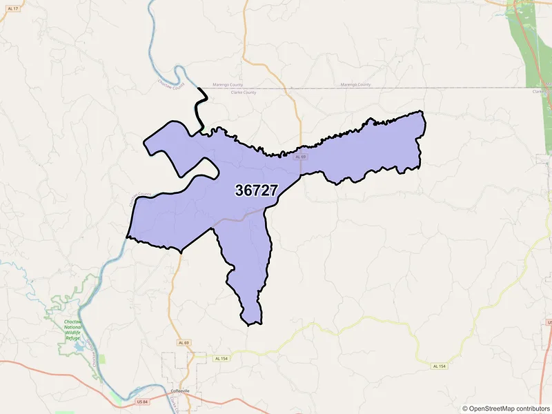 Map of ZIP Code 36727 — Campbell, AL