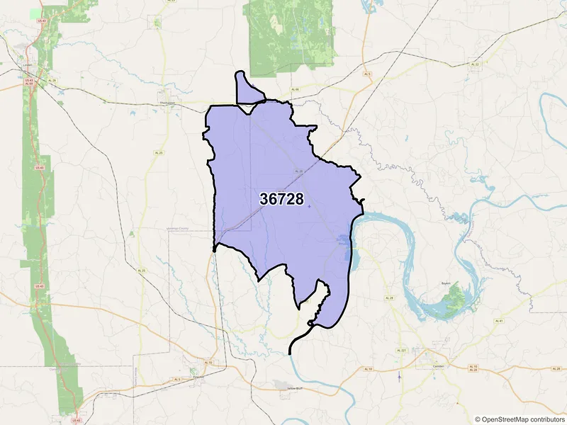 Map of ZIP Code 36728 — Catherine, AL