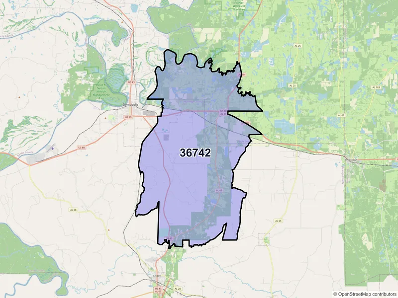 Map of ZIP Code 36742 — Gallion, AL