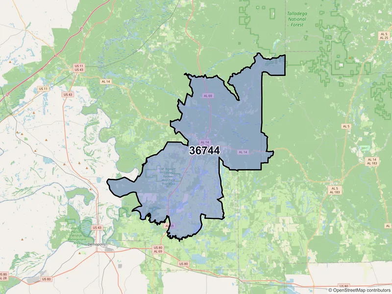 Map of ZIP Code 36744 — Greensboro, AL
