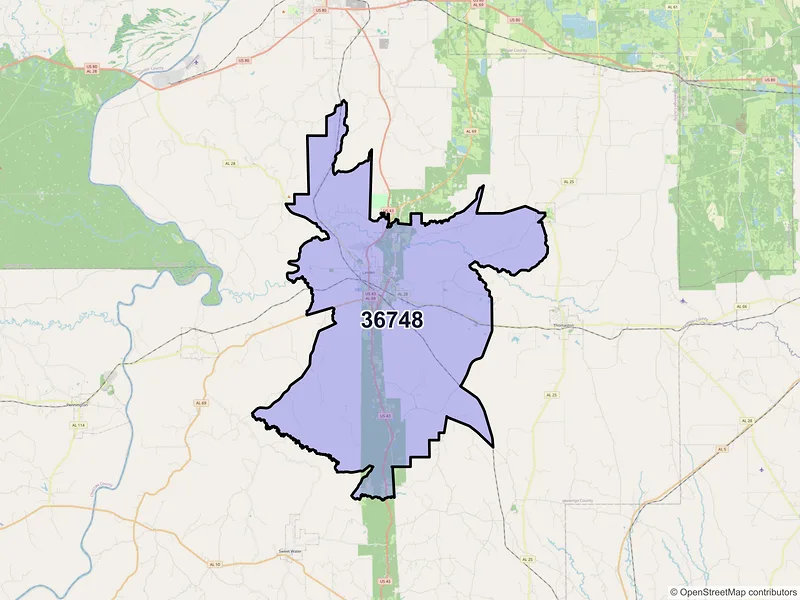 Map of ZIP Code 36748 — Linden, AL