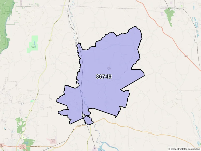 Map of ZIP Code 36749 — Jones, AL