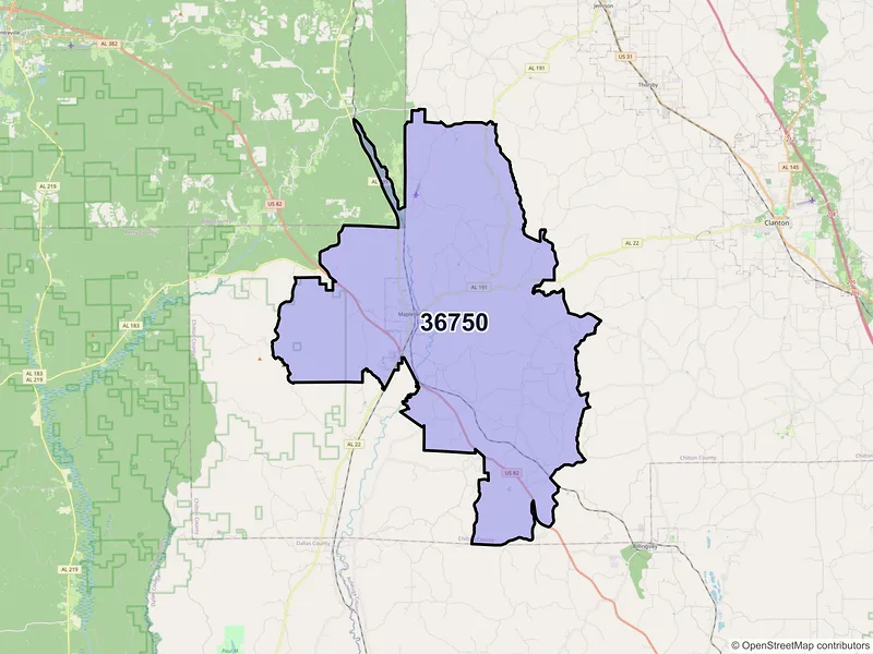 Map of Maplesville, Alabama and ZIP codes