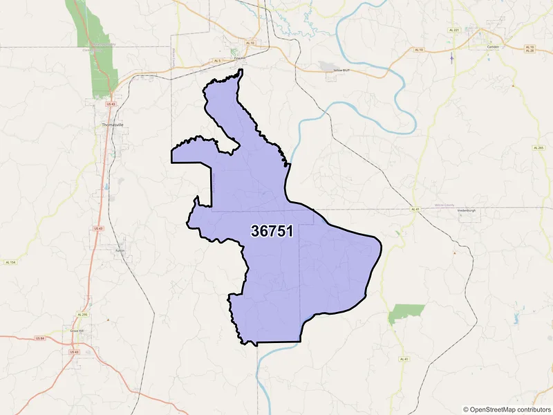 Map of ZIP Code 36751 — Lower Peach Tree, AL