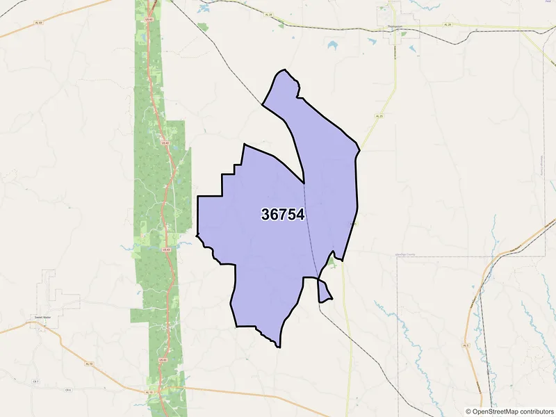 Map of ZIP Code 36754 — Magnolia, AL