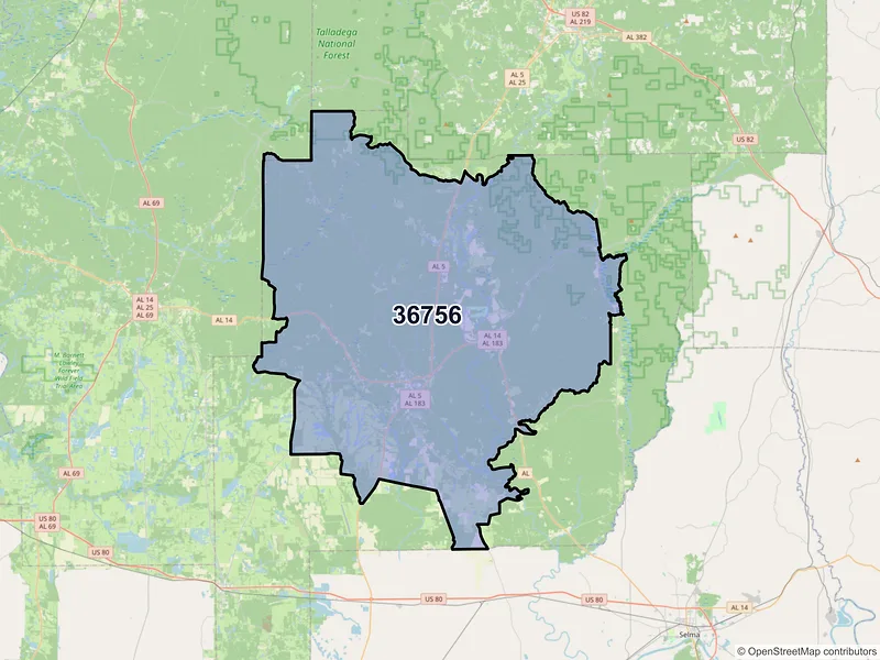 Map of ZIP Code 36756 — Marion, AL
